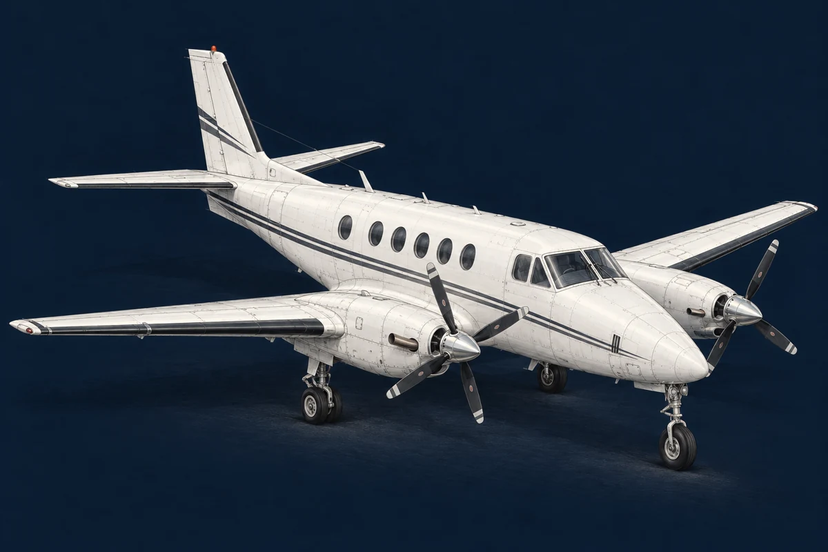 Beechcraft King Air 100 — aviation drawing with landing gear extended