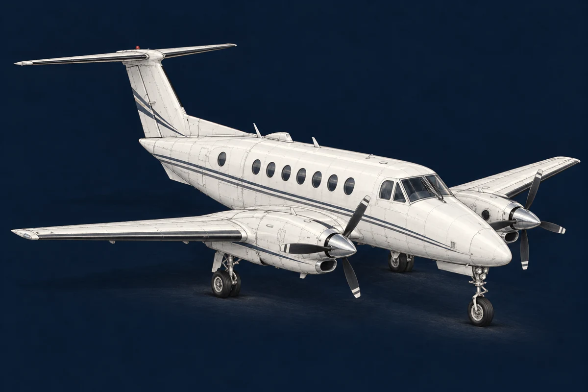 Beechcraft King Air 200 — aviation drawing with landing gear extended