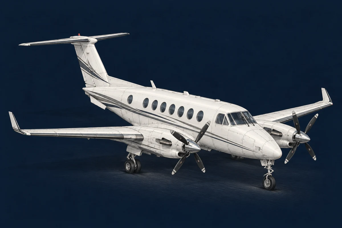 Beechcraft King Air 250 — aviation drawing with landing gear extended
