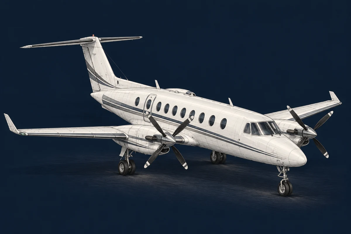 Beechcraft King Air 350 — aviation drawing with landing gear extended