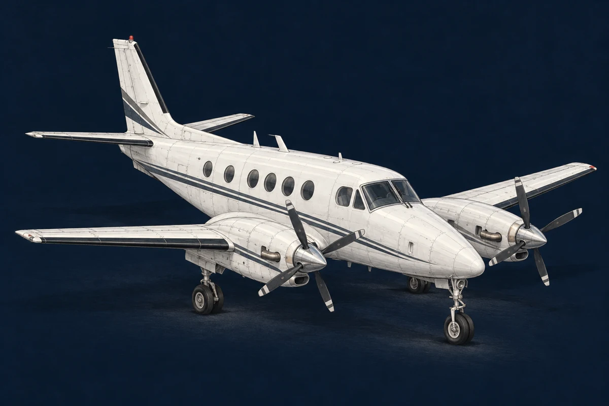 Beechcraft King Air C90 — aviation drawing with landing gear extended